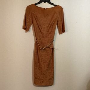ANTONIO MELANI Lace Overlay Boatneck Career Dress in Rust Color Size: 0
